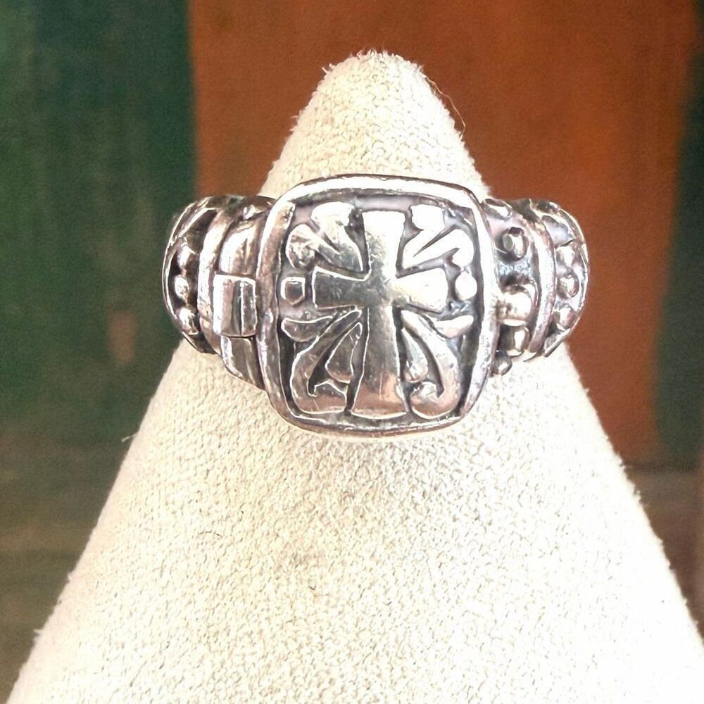 GHS 925 Sterling Silver Gothic Cross Poison Ring